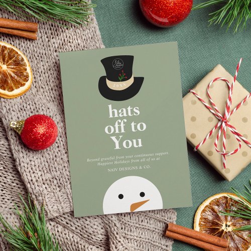 Hats Off To You Snowman Sage Green Company Logo Holiday Card