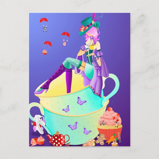 Hatted Lady in Teacup Postcard (Front)