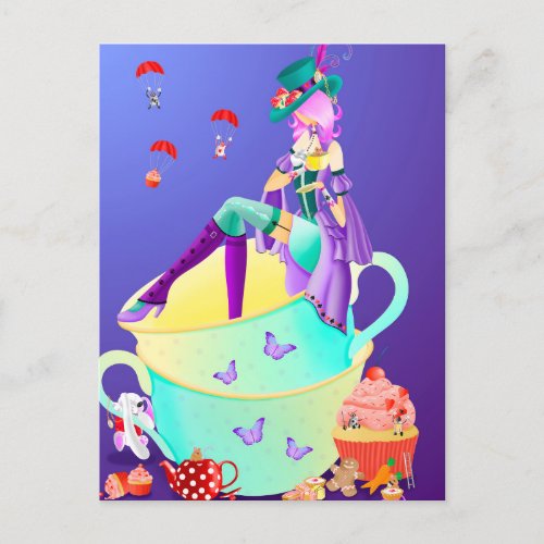 Hatted Lady in Teacup Postcard