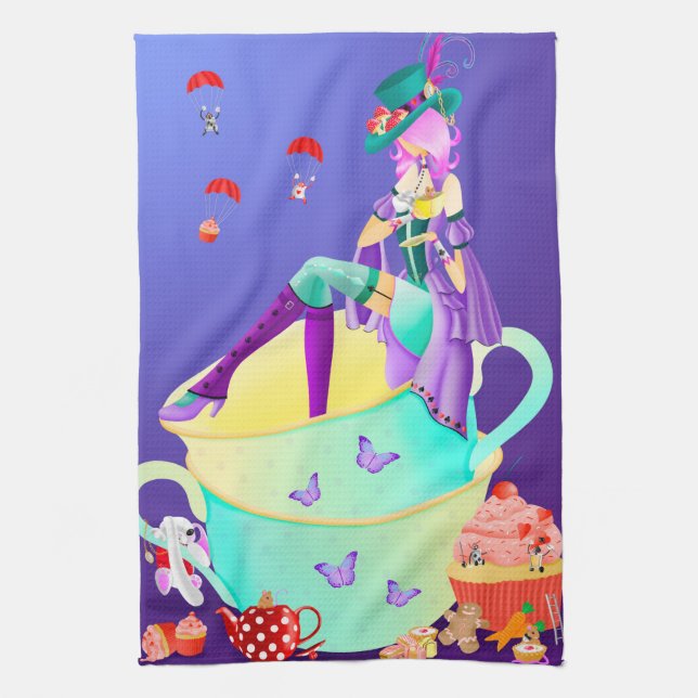 Hatted Lady in Teacup Tea Towel (Vertical)