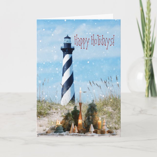 Hatteras Lighthouse Beach Christmas - Holiday Card (Front)