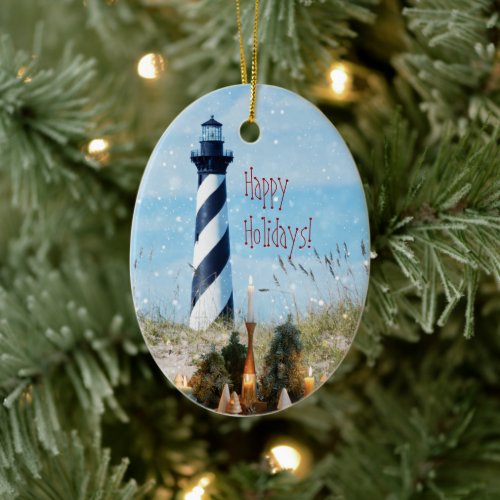 Hatteras Lighthouse Beach Christmas Oval Ornament