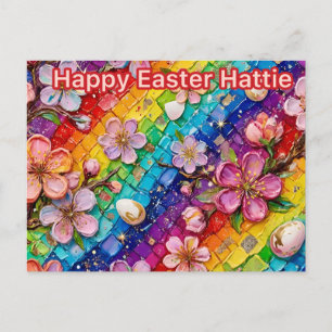 HATTIE ~ HAPPY EASTER Floral Mosaic eggs ~  Holiday Postcard