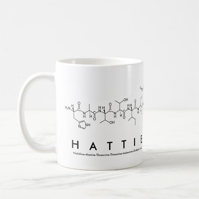 Hattie peptide name mug (Left)