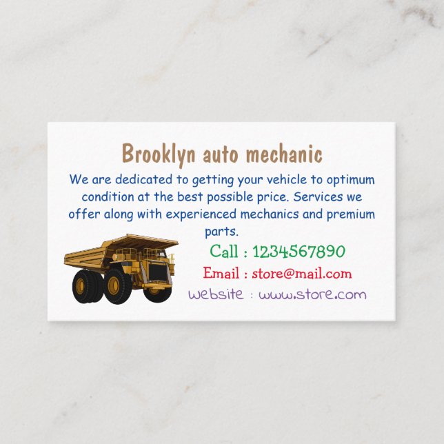 Haul truck cartoon illustration business card (Front)
