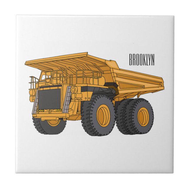 Haul truck cartoon illustration ceramic tile (Front)