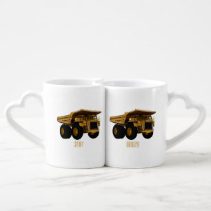 Haul truck cartoon illustration coffee mug set