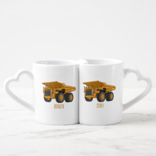 Haul truck cartoon illustration coffee mug set