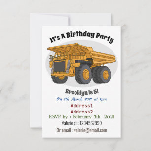 Haul truck cartoon illustration invitation