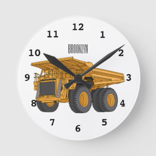 Haul truck cartoon illustration round clock