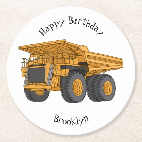 Haul truck cartoon illustration round paper coaster