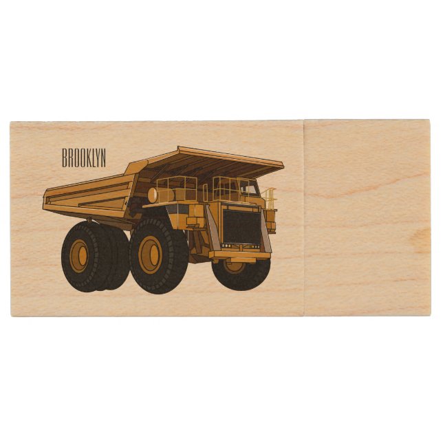 Haul truck cartoon illustration wood flash drive (Front)