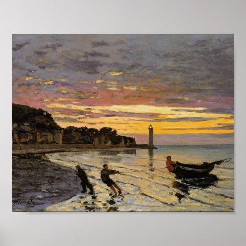 Hauling a Boat Ashore Honfleur by Claude Monet Poster