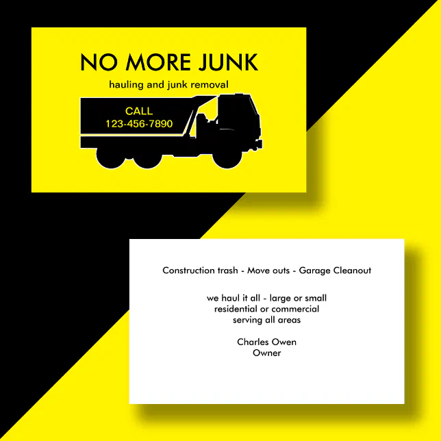 Hauling And Junk Removal Business Card Zazzle
