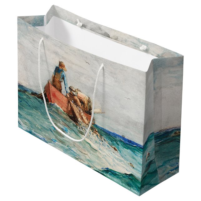 Hauling In The Nets (1887) By Winslow Homer Large Gift Bag (Creator Uploaded)