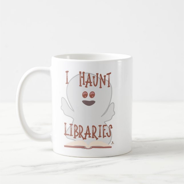Haunt Libraries Funny Bookish Ghost Cartoon  Coffee Mug (Left)
