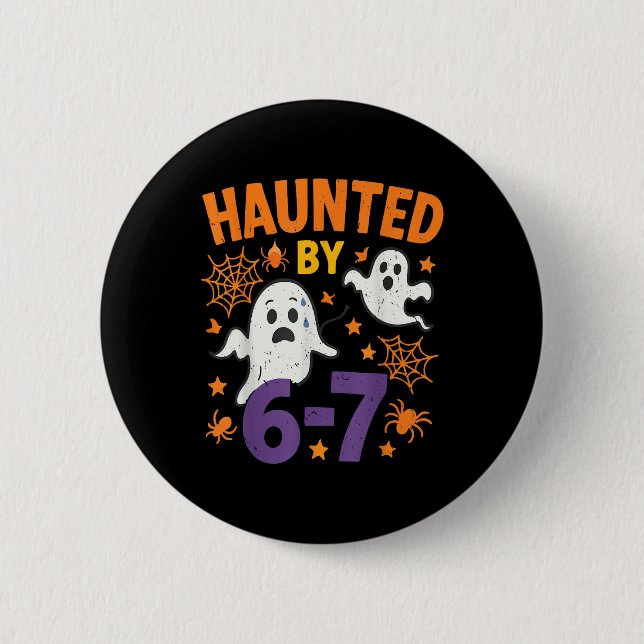 Haunted 67 Ghost Math Teacher Halloween Costume Ma Button (Front)