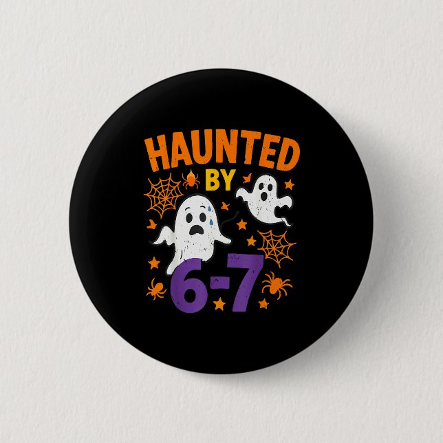 Haunted 67 Ghost Math Teacher Halloween Costume Ma Button (Front)