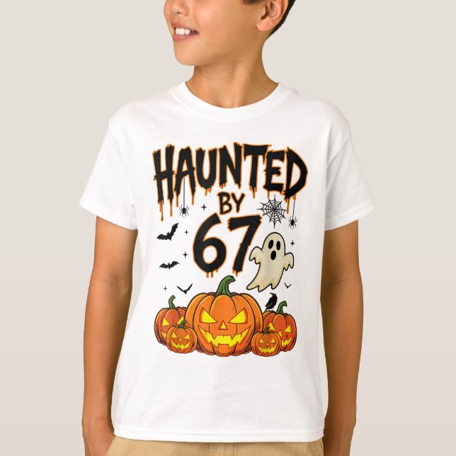 Haunted 67 Meme Six Seven 6-7 Funny Internet Joke  T-Shirt (Front)