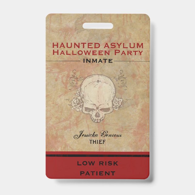 Haunted Asylum Halloween Party Inmate 2 Badge (Front)