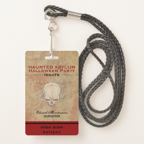 Haunted Asylum Halloween Party Inmate Badge