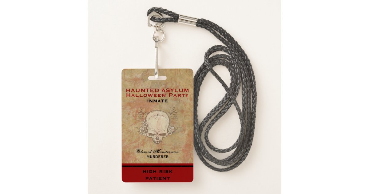 Haunted Asylum Halloween Party Inmate Badge | Zazzle