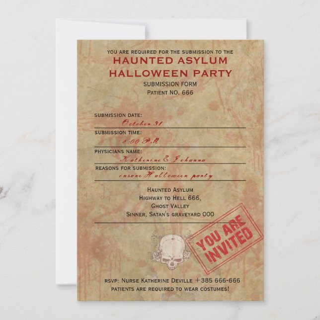 Haunted Asylum Halloween Party Invitation (Front)