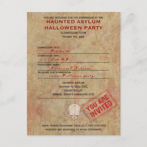 Haunted Asylum Halloween Party Postcard