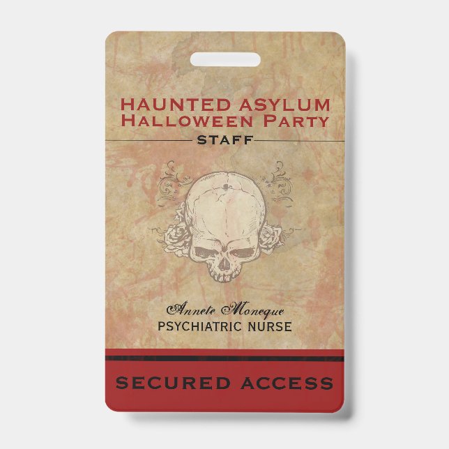 Haunted Asylum Halloween Party Staff 2 Badge (Front)