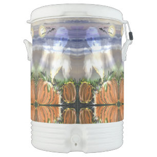 Haunted Beach With Ghosts And Pumpkins Beverage Cooler