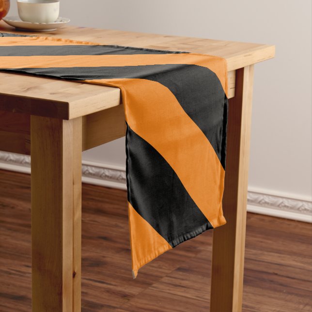 Haunted Black and Pumpkin Orange Striped Long Table Runner (In Situ)