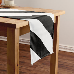 Haunted Black and White Striped Long Table Runner