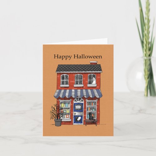 Haunted bookshop Funny whimsical goth Halloween Card