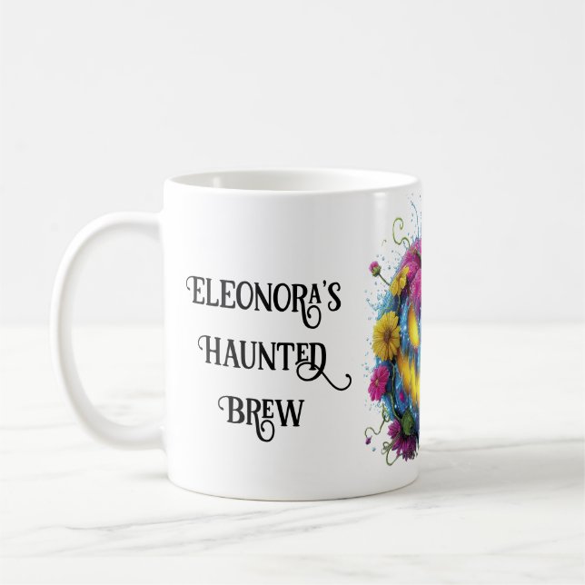 Haunted Brew Halloween Bloom Pumpkin Coffee Mug (Left)