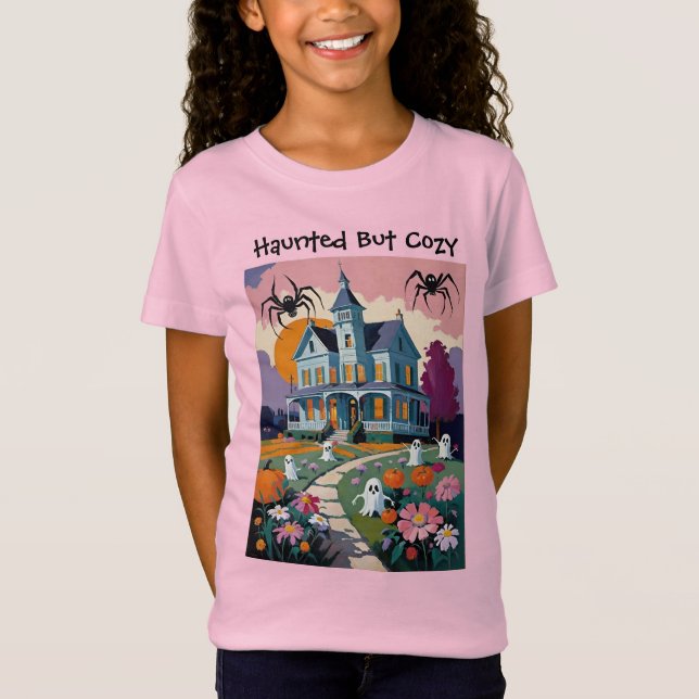 Haunted But Cozy Funny Halloween Haunted House T-Shirt (Front)