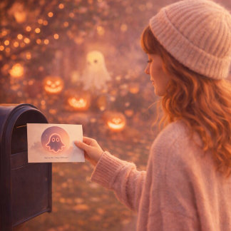 Haunted But Happy Halloween • Glowing Ghost Holiday Postcard