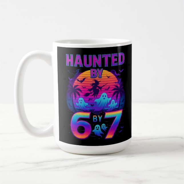 Haunted by 67 Funny Halloween Meme Coffee Mug (Left)