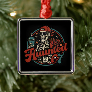 Haunted By 67 Funny Halloween Six Seven 67 Meme Metal Ornament