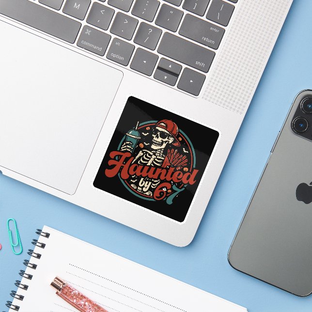 Haunted By 67 Funny Halloween Six Seven 67 Meme Sticker (Laptop w/ iPhone)