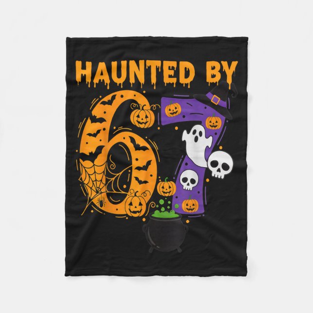 Haunted By 67 – Funny Six Seven Meme 6 7 Halloween Fleece Blanket (Front)