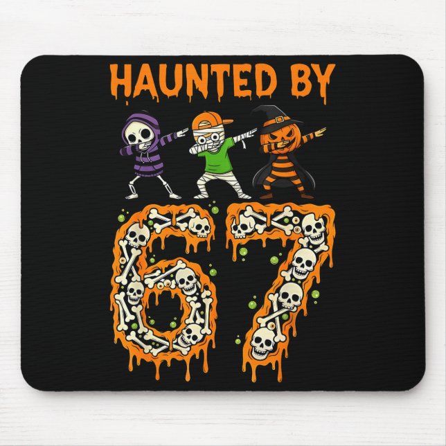 Haunted By 6-7 Halloween Skeleton Dabbing Meme Men Mouse Pad (Front)