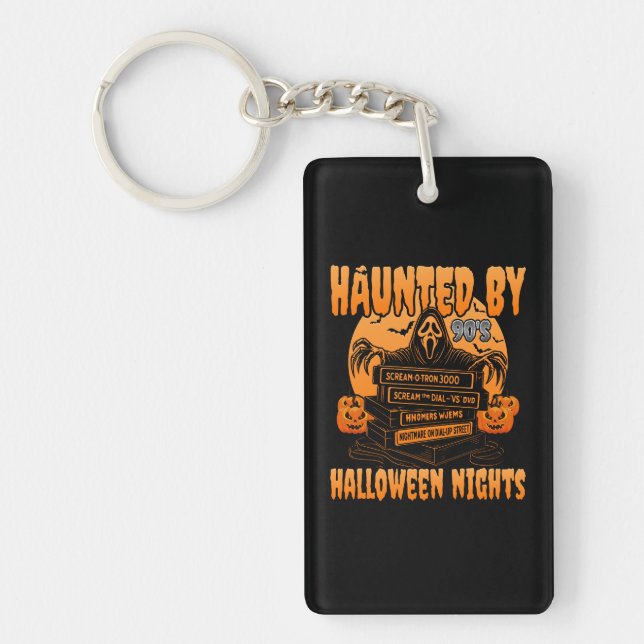 Haunted by 90s Retro Horror Halloween Vibes Keychain (Front)