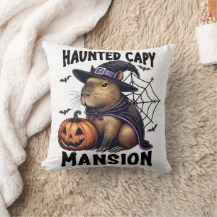 Haunted Capy Mansion Capybara Halloween Throw Pillow