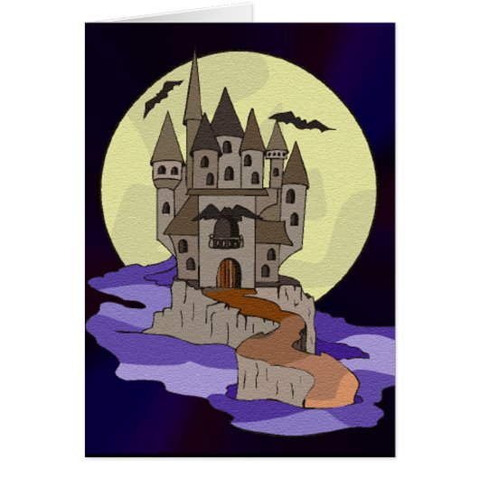 Haunted Castle, Bats and Full Moon Cartoon Cards (Front)
