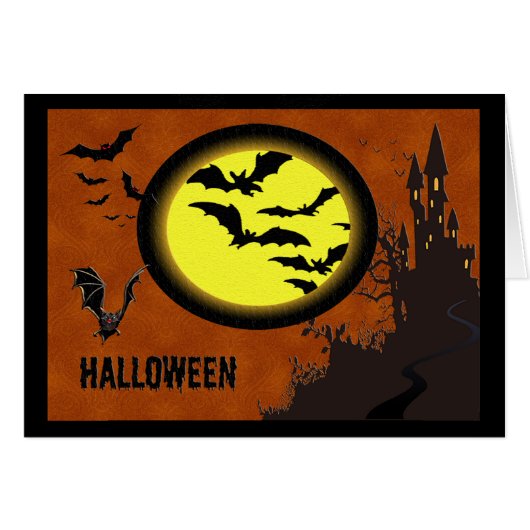 Haunted Castle, Bats and Yellow Moon Cards (Front Horizontal)