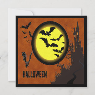Haunted Castle, Bats and Yellow Moon Invitation