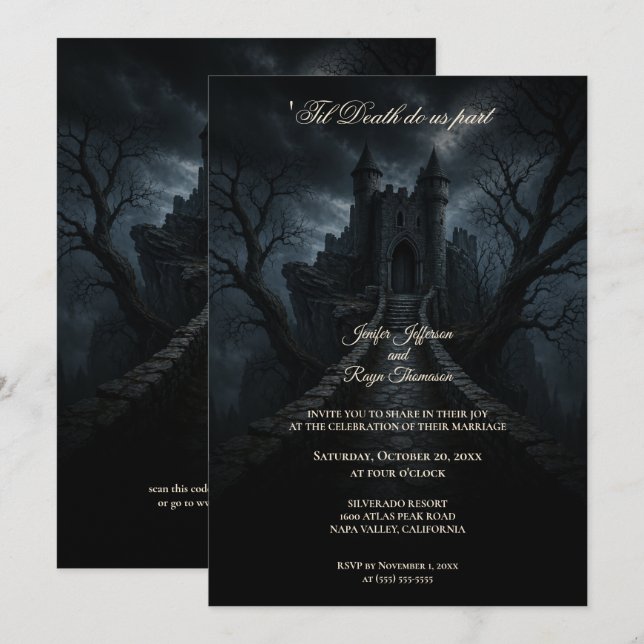 Haunted Castle Gothic Halloween wedding invitation (Front/Back)
