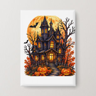 Haunted Castle Halloween Full Moon Button