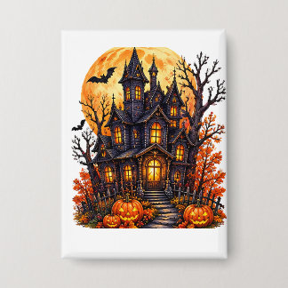 Haunted Castle Halloween Full Moon Button