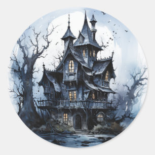 Haunted castle Halloween theme Classic Round Sticker